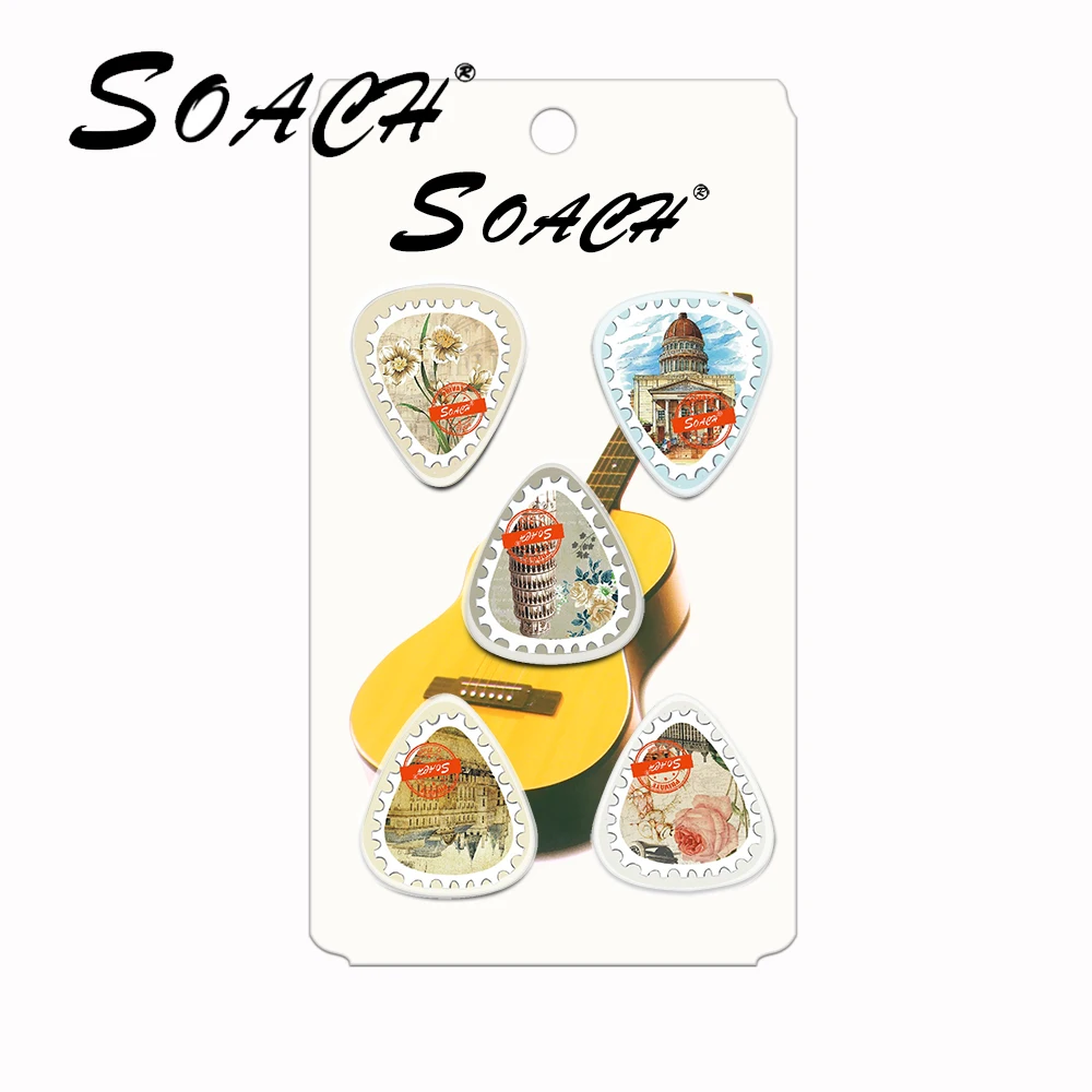 SOACH 10pcs Stamp landscape guitar picks Thickness 0.71mm Celluloid with package sent randomly Guitar Parts & Accessories
