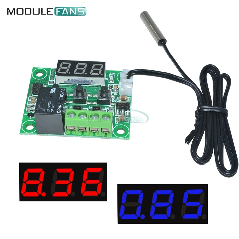 

DC 5V 12V 24V W1209 Red Blue LED Digital Thermostat Temperature Control Thermometer Module + NTC Waterproof Sensor Wire