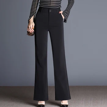 

Flare pants for women plus size black high waist full length new fashion autumn spring casual trousers female OL loose nbe0802