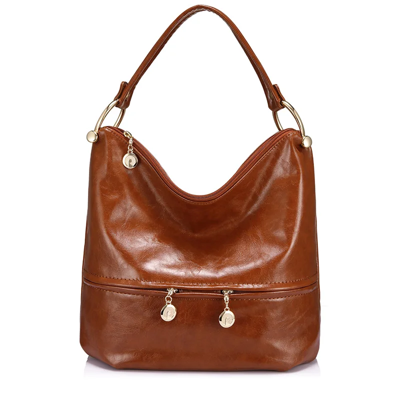 REALER женская сумка на ремне из искусственной кожи, большая сумка хобо с короткими ручками для женщин, роскошная сумка дизайнерская с молнией для женщин, дамские сумки мешок - Цвет: Brown