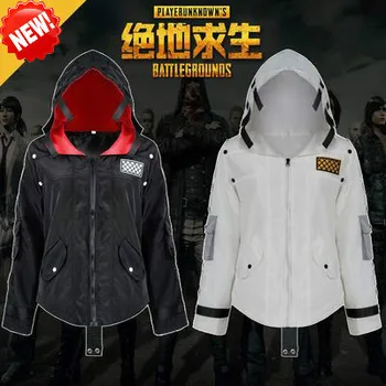 

2018 NEW PUBG Playerunknown Battle Fields Cosplay Black and white hoodie jacket zipper sweater War scarf Field fighting costume