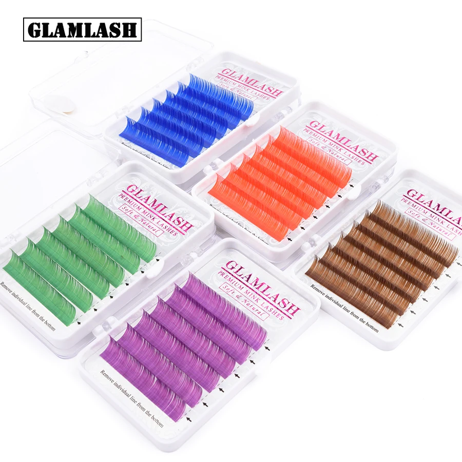 

GLAMLASH CD Curl 9mm 10mm 11mm 12mm Natural Colored False Eyelashes Extension Individual Mink Red Brown Purple Blue Green