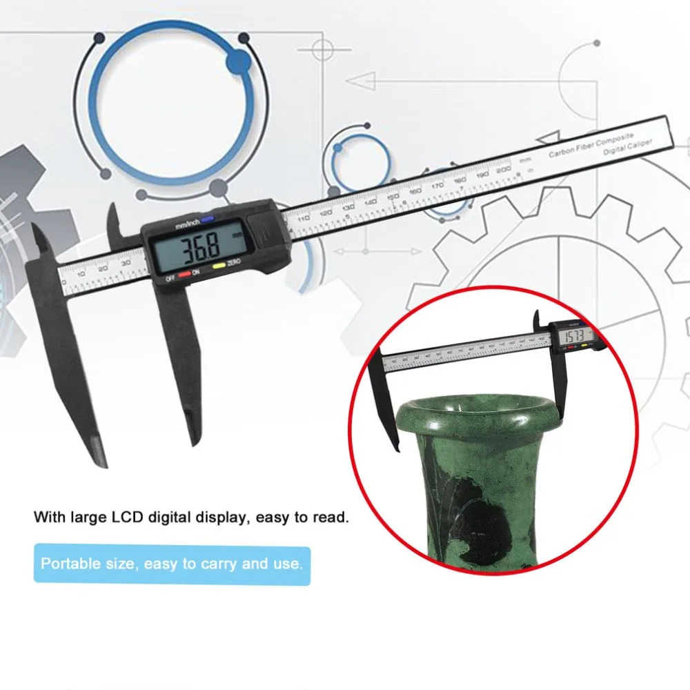 Точный ЖК-цифровой дисплей электронный цифровой штангенциркуль 200 мм Микрометр из углеродного волокна измерительный инструмент