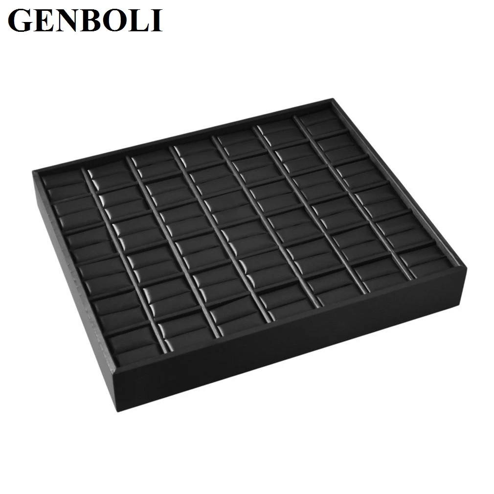 

42 Slots Leather Jewelry Ring Display Organizer Box Tray Holder Storage Black Showcase