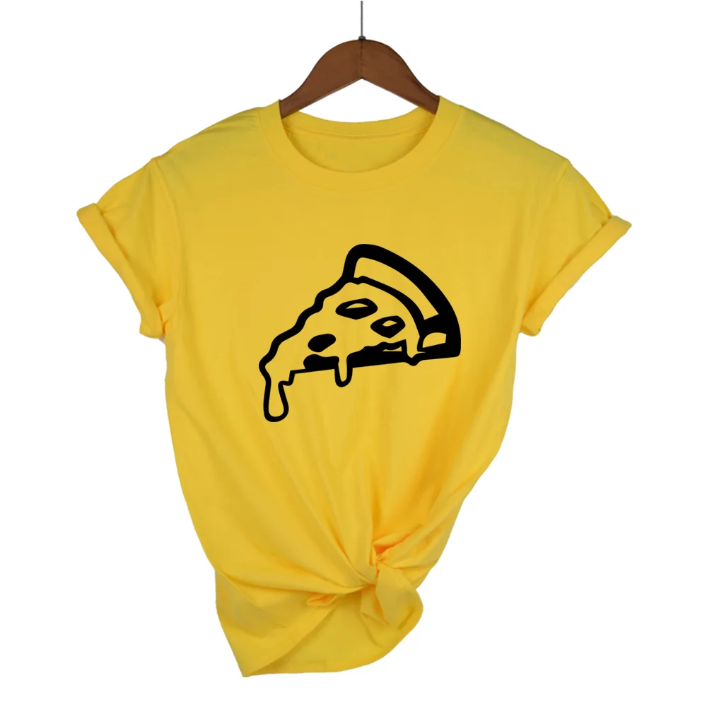 Женская хлопковая футболка с коротким рукавом и круглым вырезом Pizza модная
