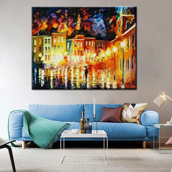 

Hand Painted Abstract Rainy City Night Palette Knife Oil Paintings On Canvas Thick Texture Wall Art Pictures For Home Decoration