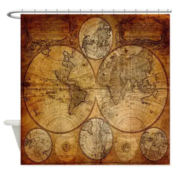 

Voyage Compass Vintage World Map Decorative Fabric Shower Curtain Set Non-slip Bath Mat Set for Doormat Outdoor