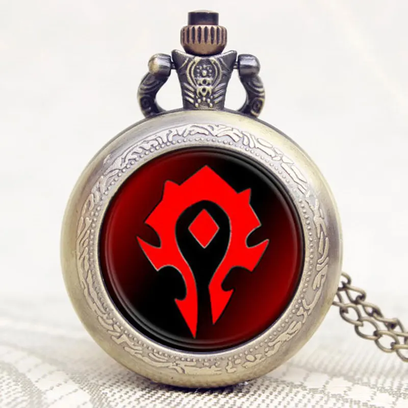 

WoW World of Warcraft Game Extension Tribal Emblem Symbol Glass Dome Pocket Watch Necklace Chain Relogio De Bolso Watches Men