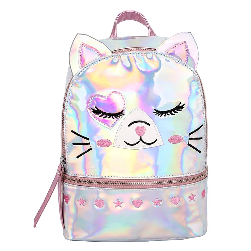 Yogodlns Милая кошка Mochila Mujer лазерный голографический рюкзак женский маленький мини рюкзак для девочек Школьный Рюкзак PU дорожные сумки