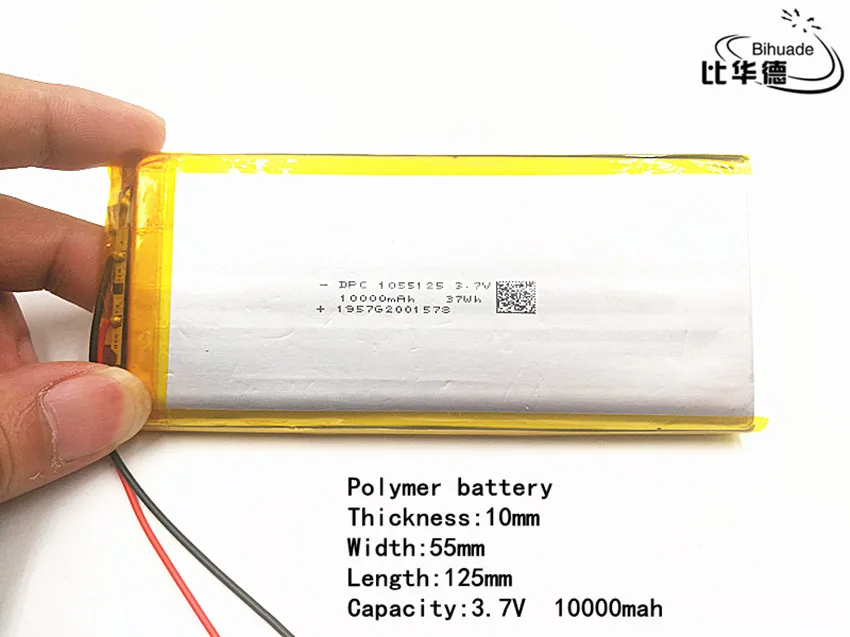 

2pcs/lot Good Qulity 1055125 3.7V lithium polymer 10000 mah DIY mobile emergency power charging battery