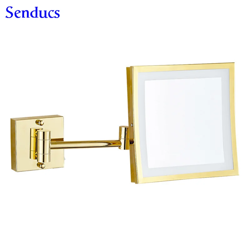 Senducs Gold Led Bathroom Mirror 3x Magnifying Golden Mirror Folding