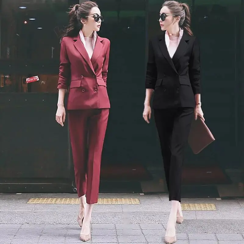 Professional Woman Pants Suit Pure Color Business Formal Slim Long Sleeve Blazer with Trousers Office Ladies OL Uniform Designs Professional Woman Pants Suit Pure Color Business Formal Slim Long Sleeve Blazer with Trousers Office Ladies OL Uniform Designs