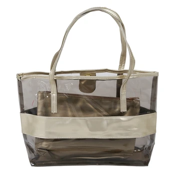 

Waterproof Half Transparent Hand Bag, PVC Beach Bag and Polyester with Small Bag (gold)