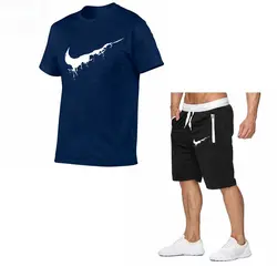 2019 новый мужской модный комплект из двух предметов футболка + шорты костюм мужские летние топы футболки Модная футболка высокого качества