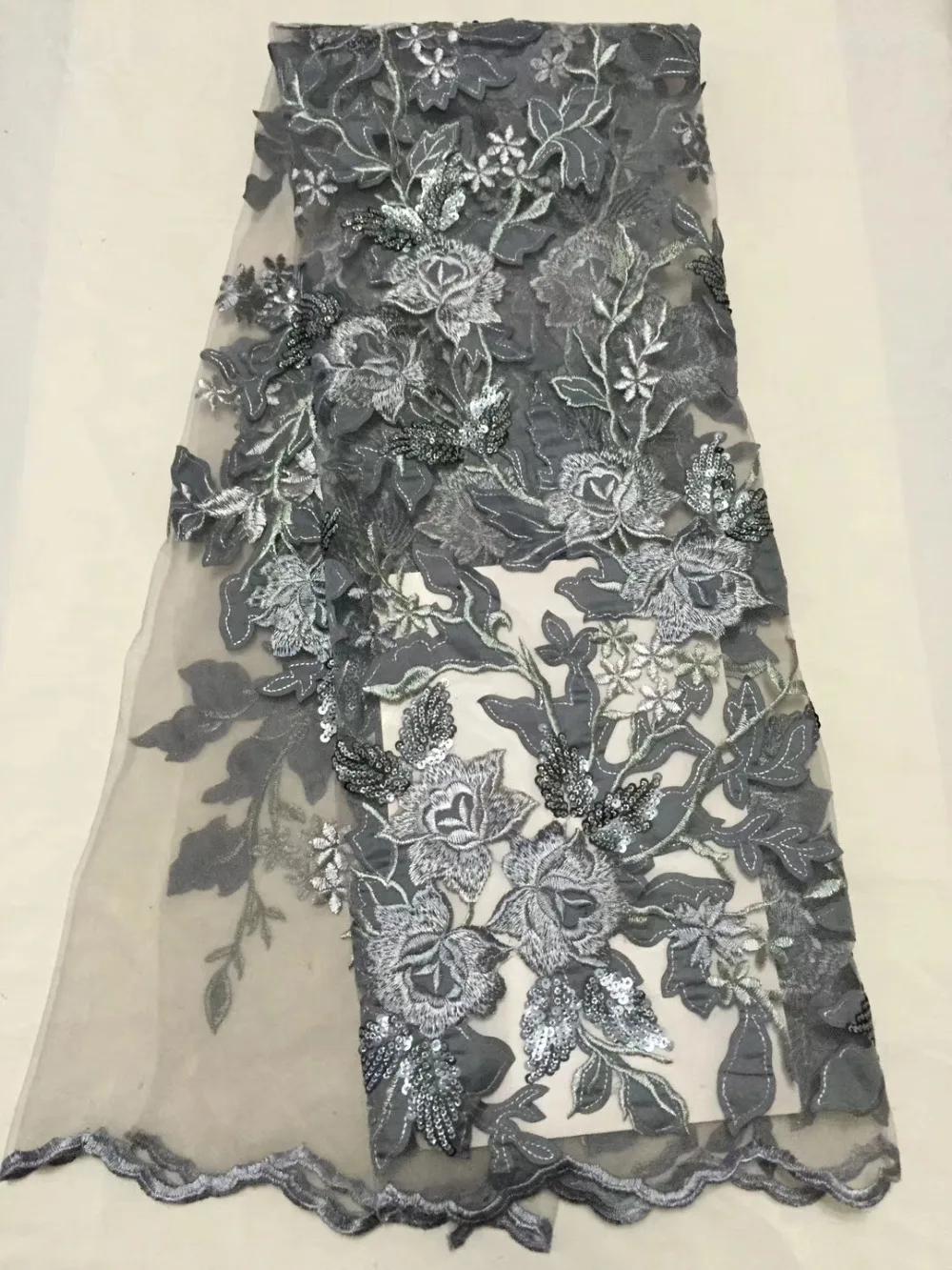 

2018 Latest gray French Lace Nigerian Laces Fabrics High Quality Tulle African Laces Fabric Wedding African French Tulle Lace