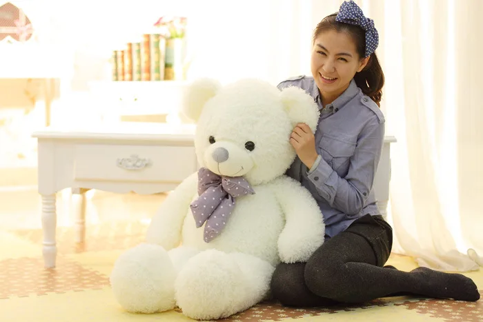 

big white plush Mercerized bear toy new lovely bow bear gift doll about 120cm 0138