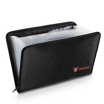 

SOONHUA Portable Document Bag Fireproof Water Resistant Large Capacity Money File Folder With A4 Size 13 Pockets Zipper Closure