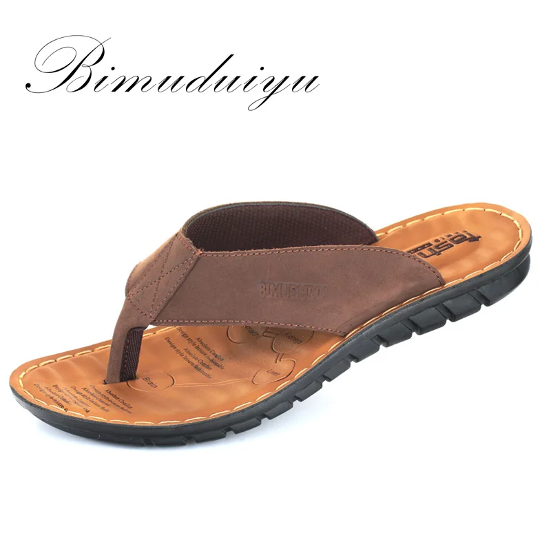 BIMUDUIYU мужские вьетнамки; повседневная мужская обувь; Шлепанцы из натуральной кожи; летние модные пляжные вьетнамки ручной работы; sapatenis masculino