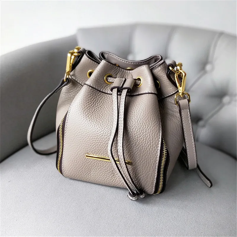 

Fashion Women bag Small Bucket Bag Women Genuine Leather Shoulder Bags Zip Designer Crossbody messenger Bags