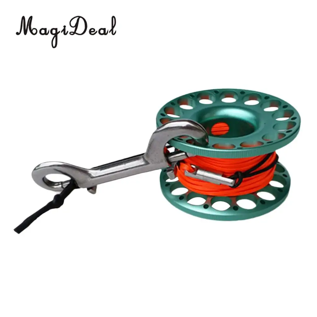 High Visibility Scuba Diving Aluminum Alloy Finger Reel Spool with 15m Line Bolt Snap for Swimming Diving Equipment Accessories
