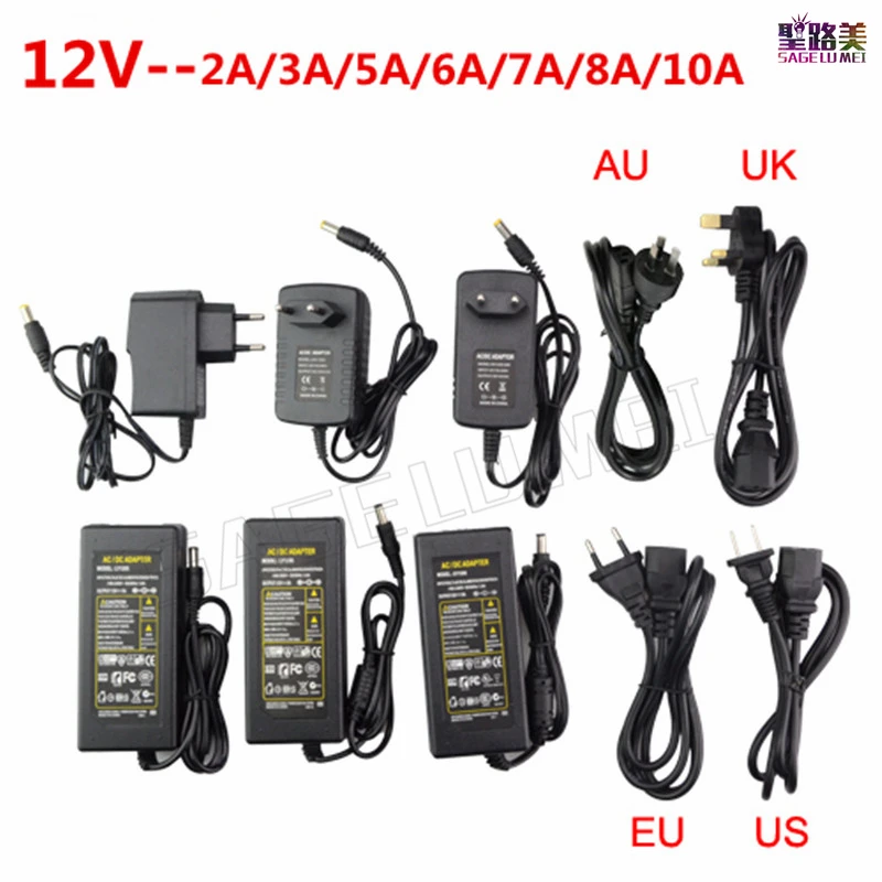 DC 12V 1A 2A 3A 5A 6A 7A 8A 10A светодиодный адаптер питания для ws2811/5050/3528/6803 Светодиодные ленты AC100-240V светодиодный трансформаторы системы освещения