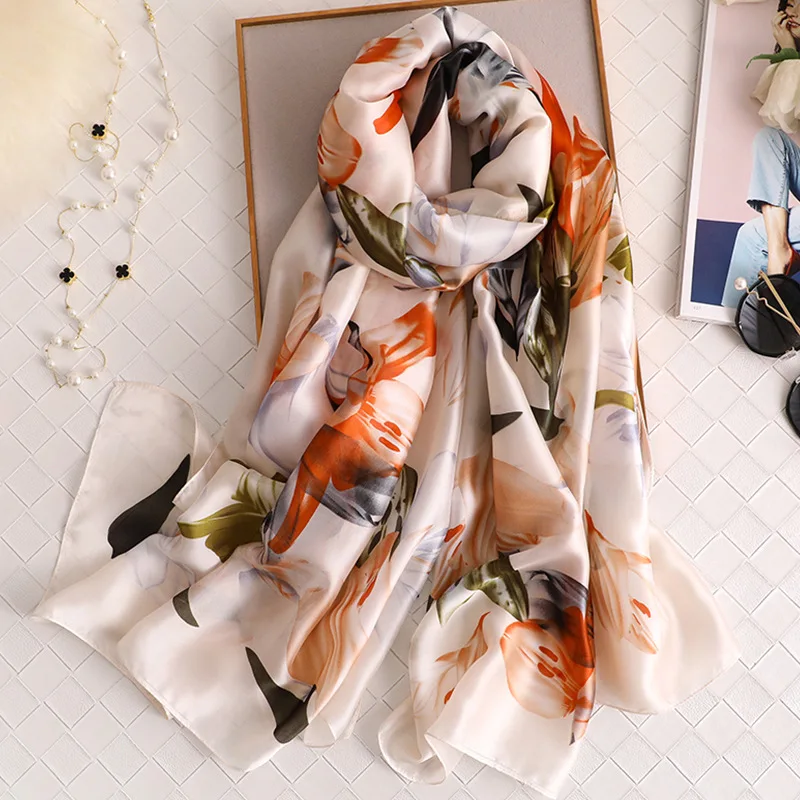 Шелковый шарф женский роскошный дизайнерский Цветочный платок Echarpe Foulard Femme шелковая бандана обертывания женские мягкие пашмины Pare Bufanda Mujer - Цвет: C1