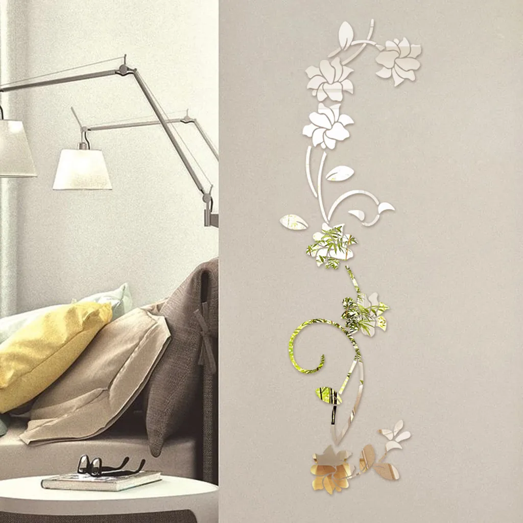 3D Diy Flower Shape Acrylic Wall Sticker Modern Stickers Muraux Mirror wall stickers Adesivi Murali зеркальные наклейки