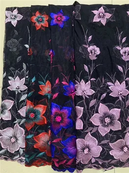 

Fashion African Lace Fabric High Quality Royal Blue Lace nigerian lace fabric 2019 high quality lace With Beaded 5yards Black