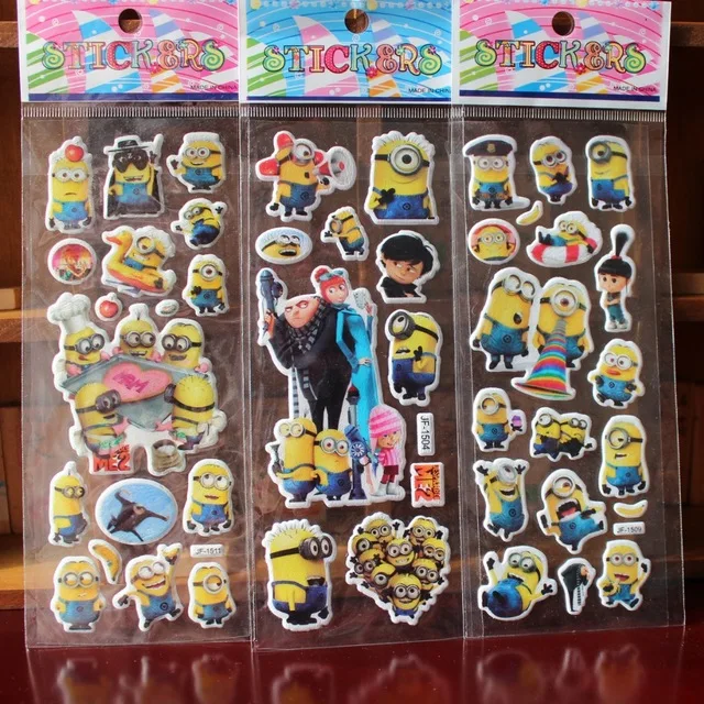 10 Sheets lot 3D Cartoon Minions wall stickers Kids Toys Bubble stickers Teacher font b