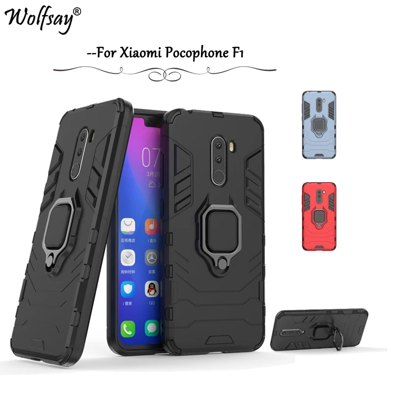 

Pocophone F1 Case Pocophone F1 Armor Magnetic Metal Finger Ring Holder Case Pocophone F1 Xiaomi Cover Xiaomi Poco F1 Fudnas Capa