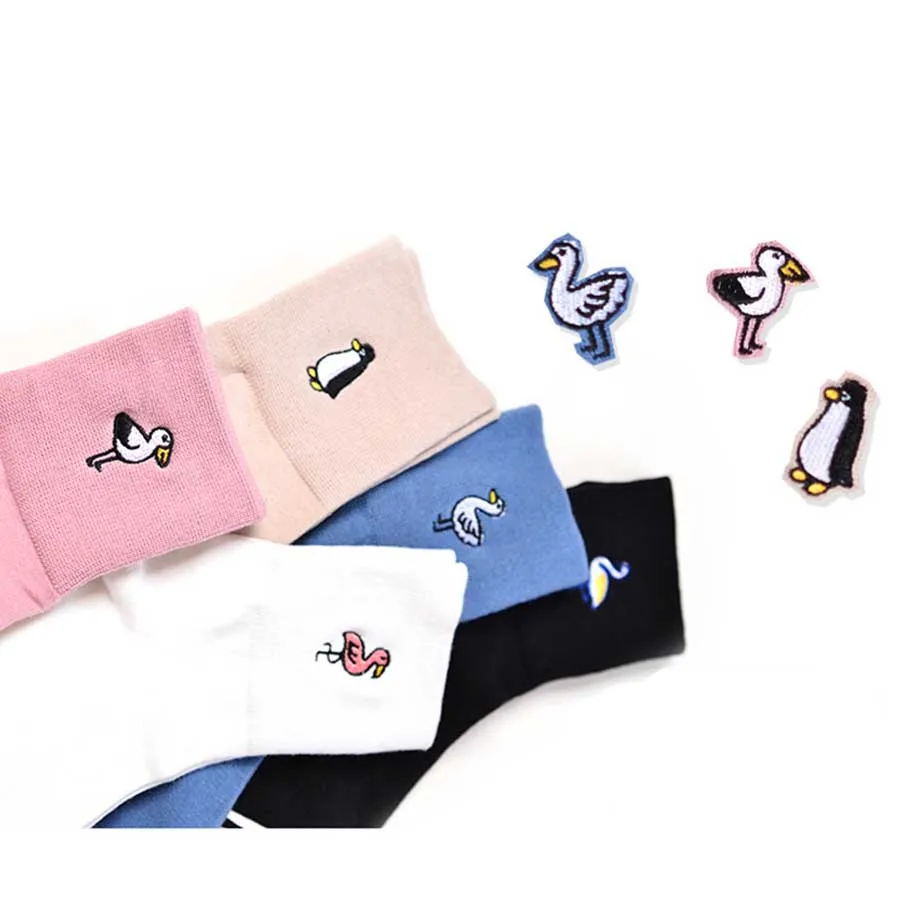 Японские милые носки в стиле Харадзюку; Meias; женские носки с вышитыми рисунками героев мультфильмов; Kawaii; носки с рисунками пингвинов и птиц; Новинка; забавные носки с животными; Calcetines