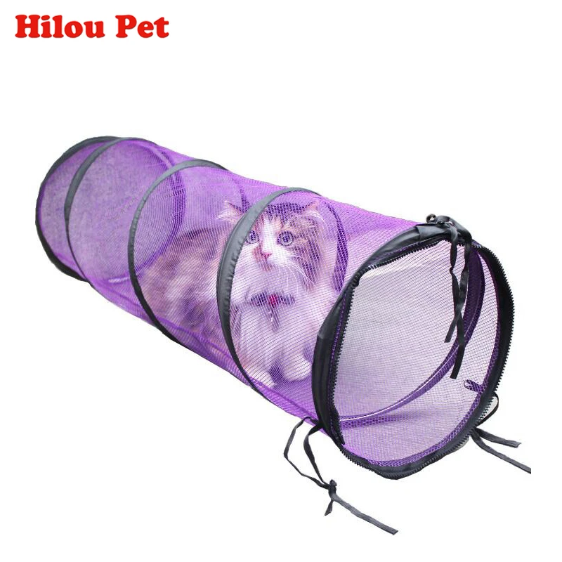 Funny Pet Tunnel Cat Play Tunnel Purple Blue Foldable Breathable Mesh