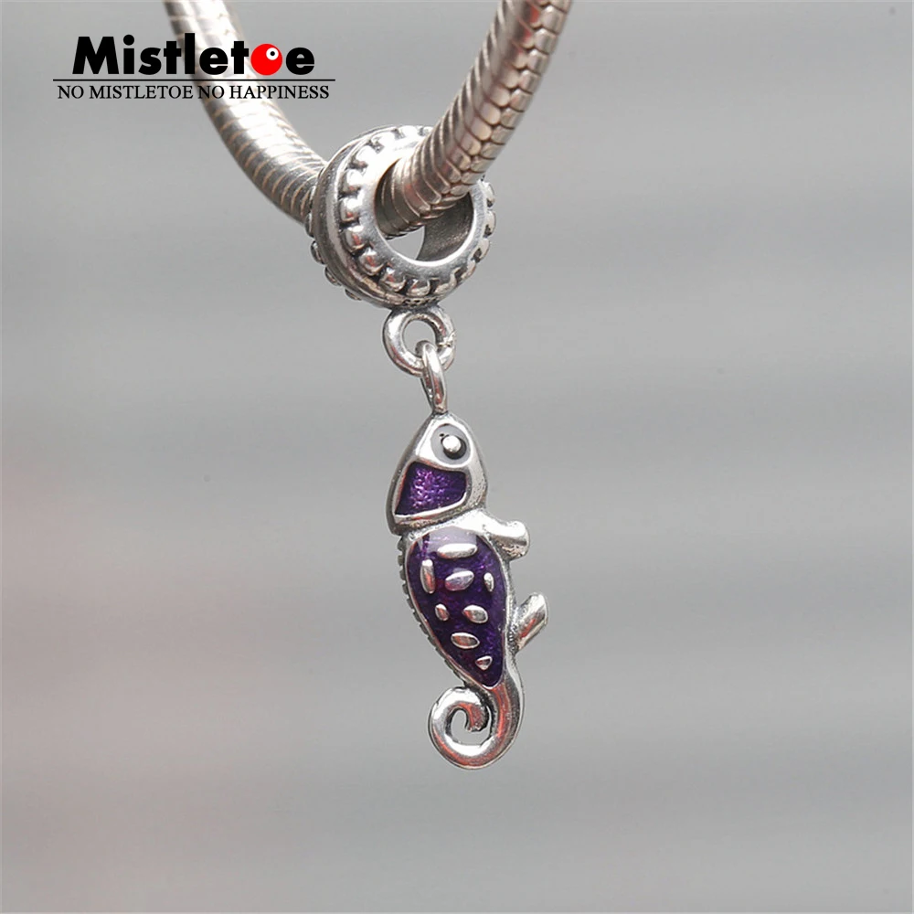 

Authentic 925 Sterling Silver Chameleon Purple enamel Dangle Charm Fit European Bracelets Jewelry