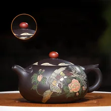 300 мл Исин фиолетовый чайник глины известный ручная роспись Пион Феникс картины xishi горшок сырой руды zi грязи 9 отверстия утварь пуэр чайники