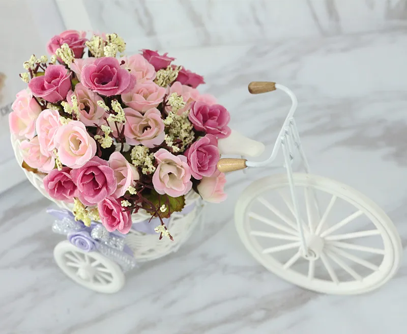 Flone High Quality Artificial Flower Car Simulation  Rattan Bicycle Flowers Set Vase + Flowers Home Office Decor Birthday Gift (22)