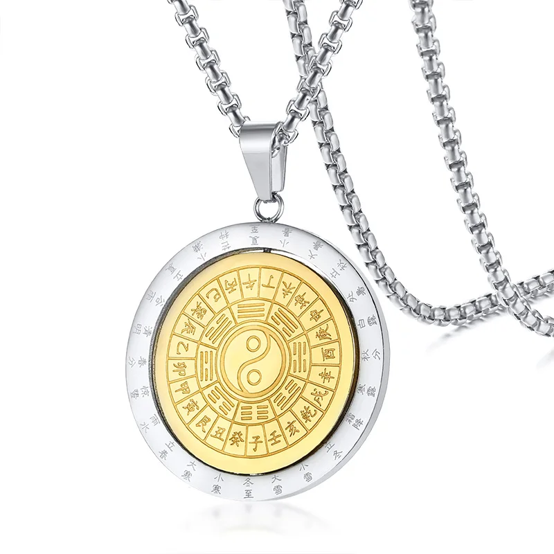 

Rotatable Two Tone Ying Yang Bagua Charm on a Delicate Box Chain Stainless Steel Protection Jewelry Gifts Drop Shipping. PN-1103