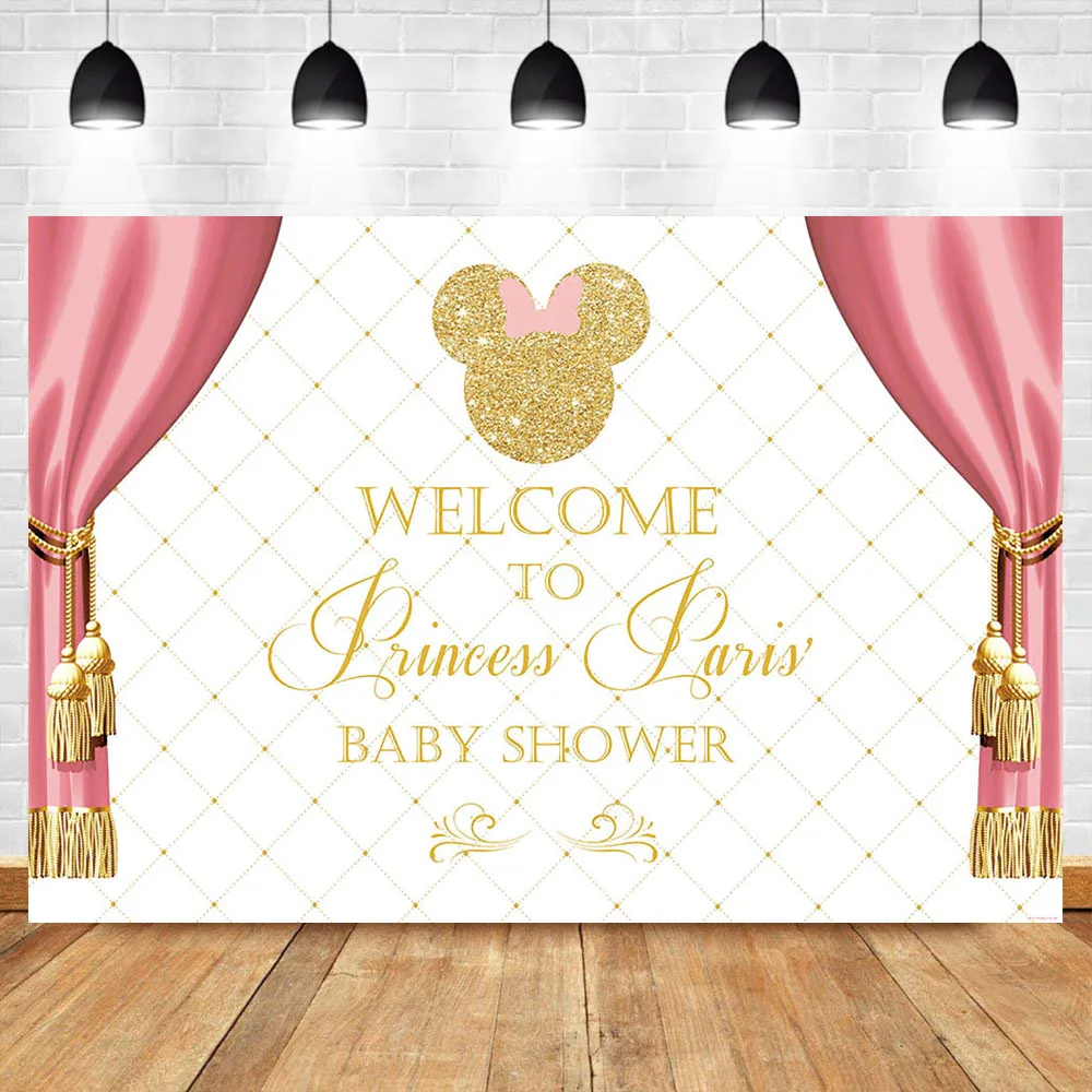 

NeoBack Gold Cartoon Animals Shiny Girl Baby Shower Photo Background Gold Lattice Welcom Nowborn Princess Photography Backdrops