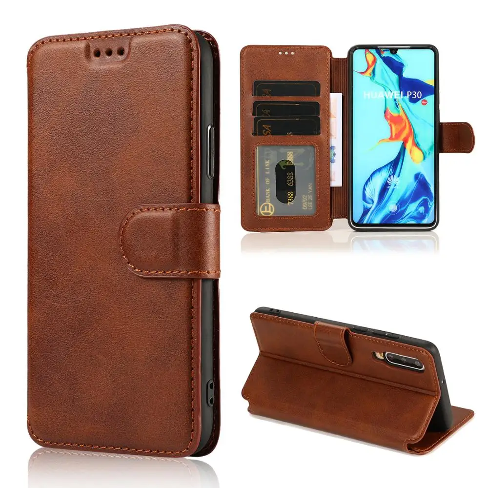 

For Huawei P20 P30 Lite Luxury Wallet Vintage Plain Leather Case For Huawei P20 P30 Pro Back Cover Mobile Phone Bag