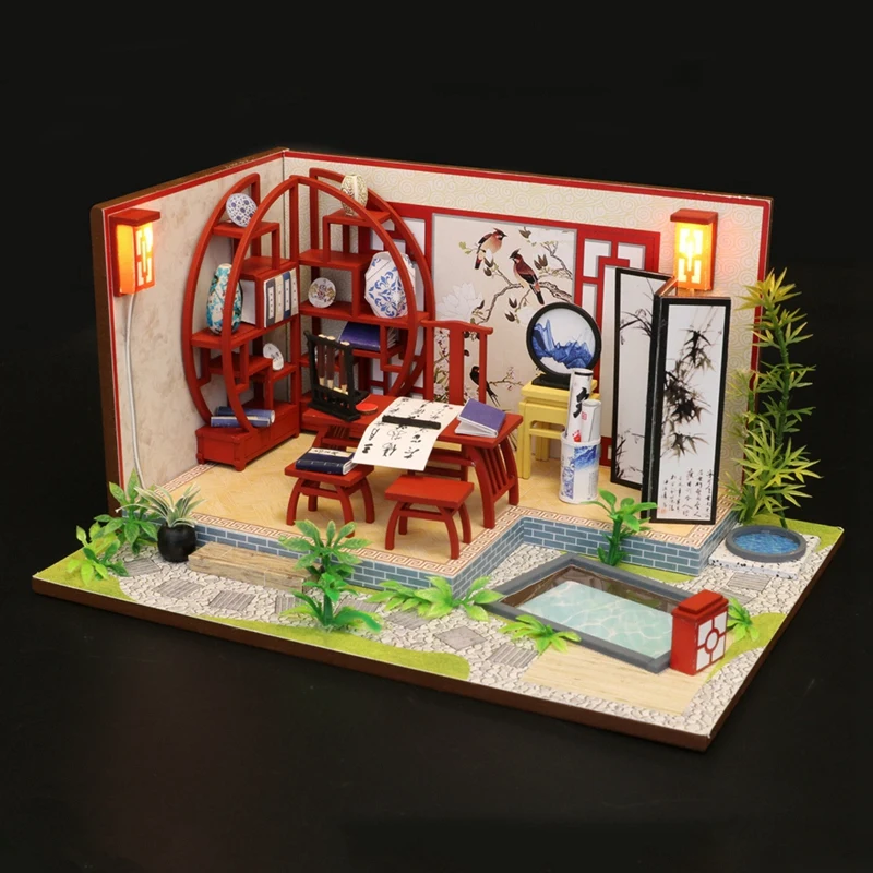 Деревянная игрушка Diy кукольный домик Миниатюрный Кукольный домик ручной работы кукольный дом мебель головоломка собрать 3D Miniaturas модель