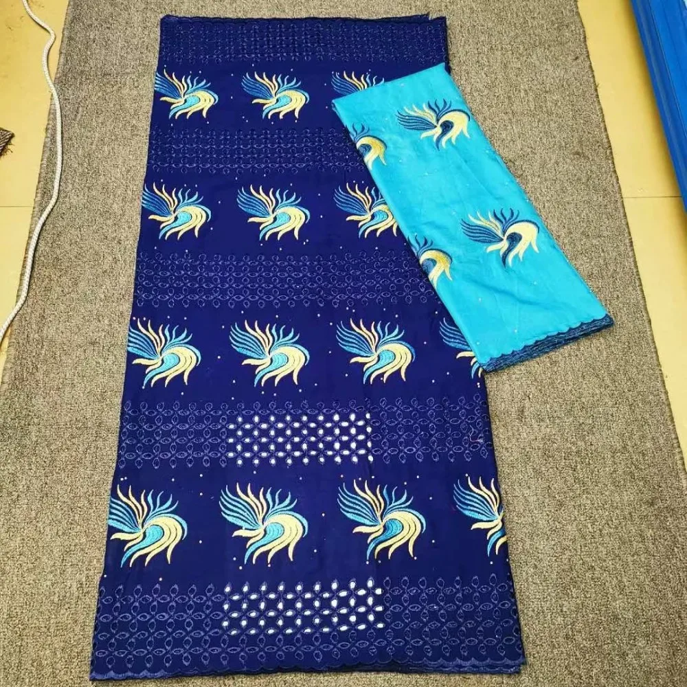 

latest 2 in 1 swiss cotton fabric embroidered holes with rhinestones,tissu africain brode coton guinea brocade fabric for dress