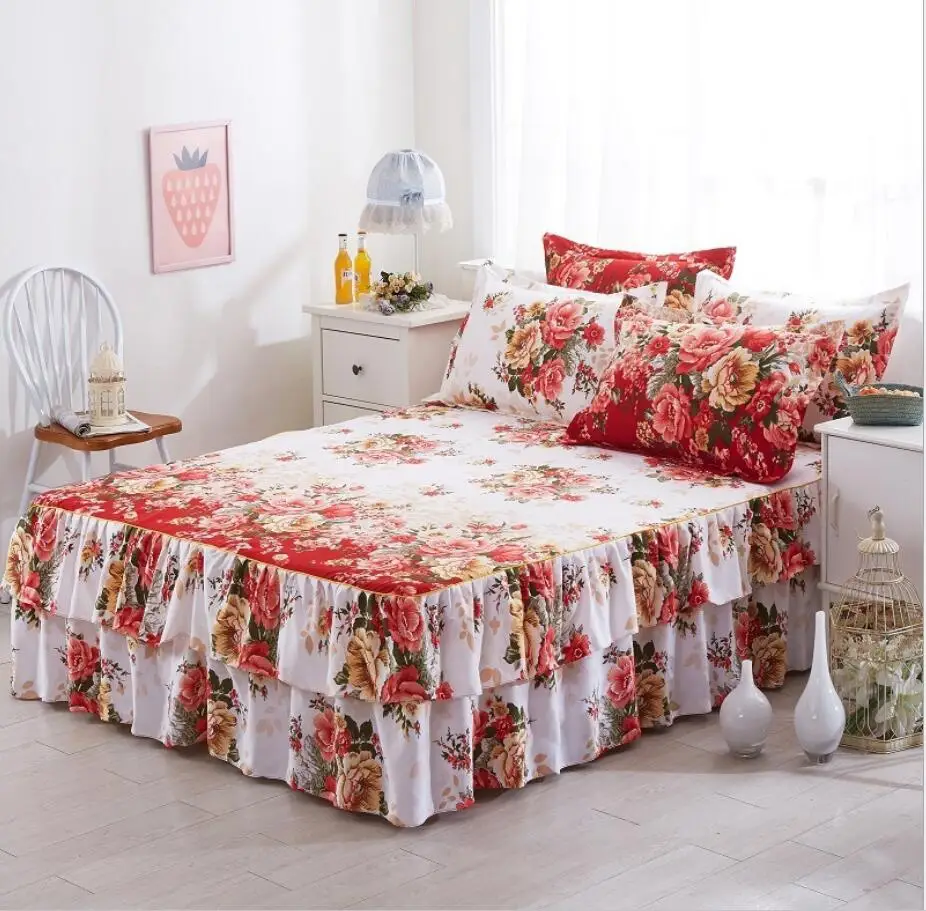 Flower Pattern Bed Sheet Mattress Cover Princess Bedding Bed Skirt