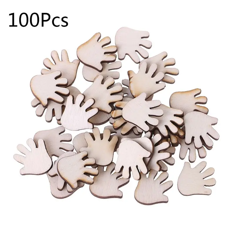 

100pcs Cut Wood Hand Embellishment Wooden Shape Craft Wedding Decor