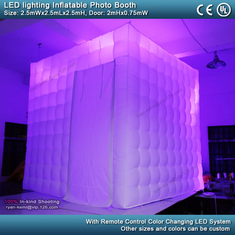 purple 2.5m 8.2ft inflatable photo booth LED lighting portable inflatable photo tent enclosure cube tent with blower