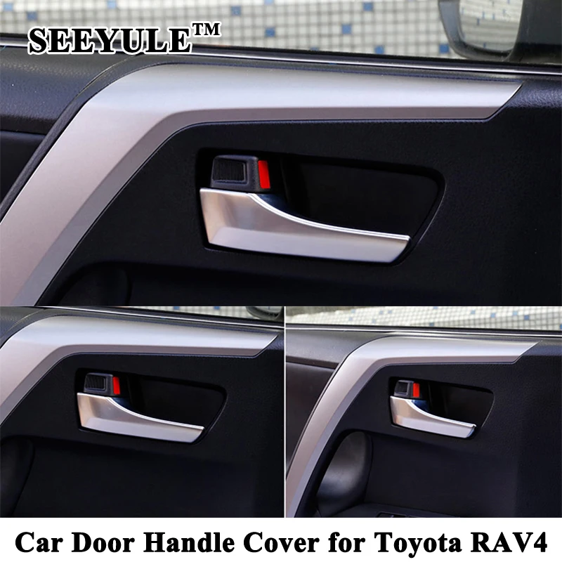 

4pcs/set SEEYULE Sporty Styling Inner Car Door Handle Decoration Cover Sticker fashion Car Accessories for Toyota RAV4 2016-2018