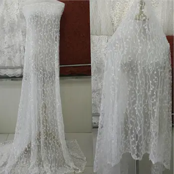 

3D Embroidery Beading Vertical Lace Fabric ,Mesh Beading Lace Fabric ,Wedding Lace Fabric