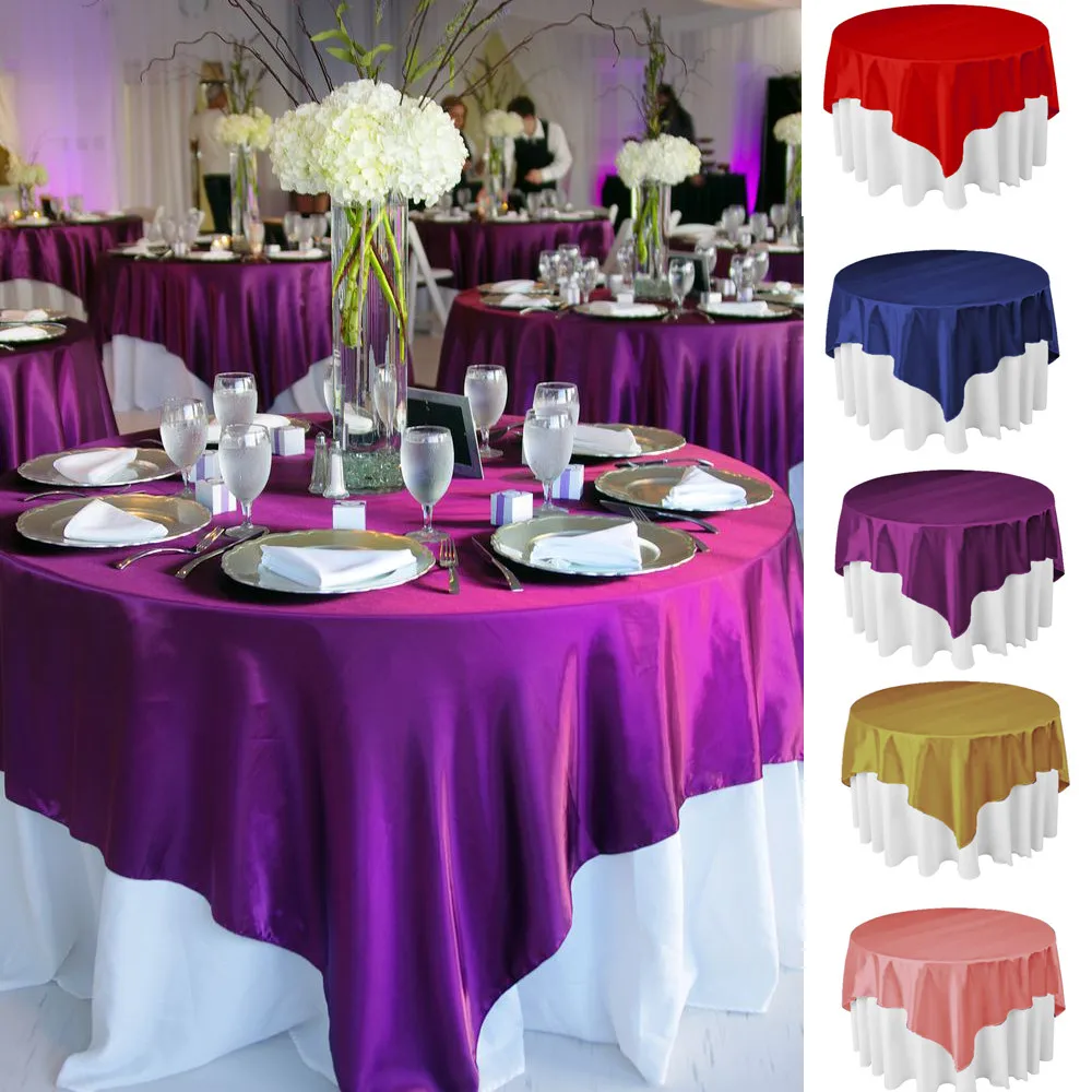 Top 20PCS 175CM X 175CM Square Satin Overlay Satin Tablecloth Cover for Wedding Party Restaurant Banquet Decor 2 Top 20PCS 175CM X 175CM Square Satin Overlay Satin Tablecloth Cover for Wedding Party Restaurant Banquet Decor 2