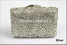 8252S SILVER Crystal Lady fashion Bridal Hollow Metal Evening purse clutch bag case handbag