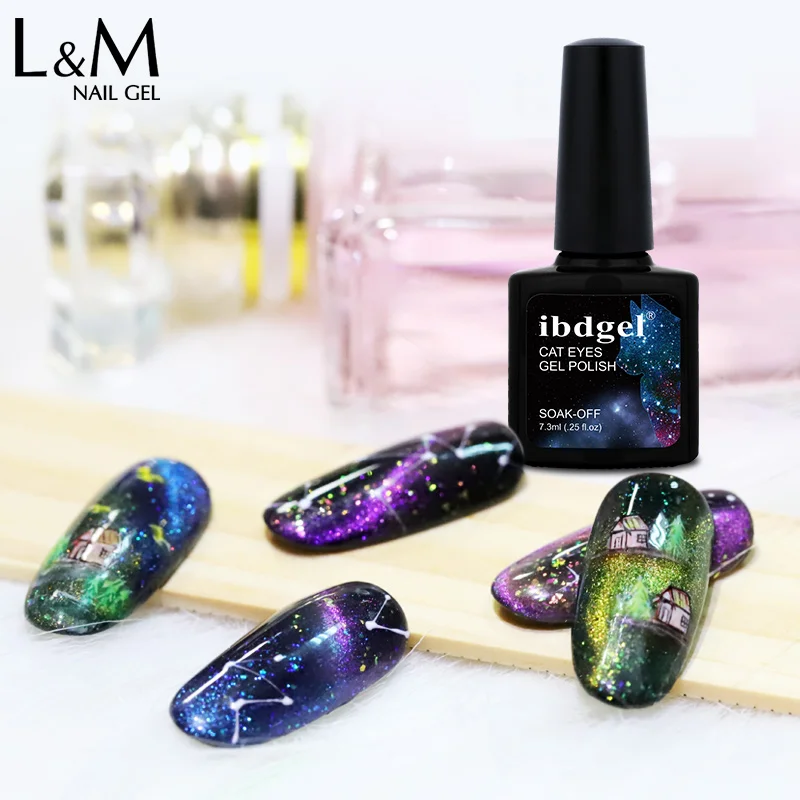6pcs Galaxy Glitter Cat Eye Nail Gel Polish Soak Off UV Holographic Magnetic Gel Magnet Cat Eye Varnish Nail Art Lacquer 7.3ml