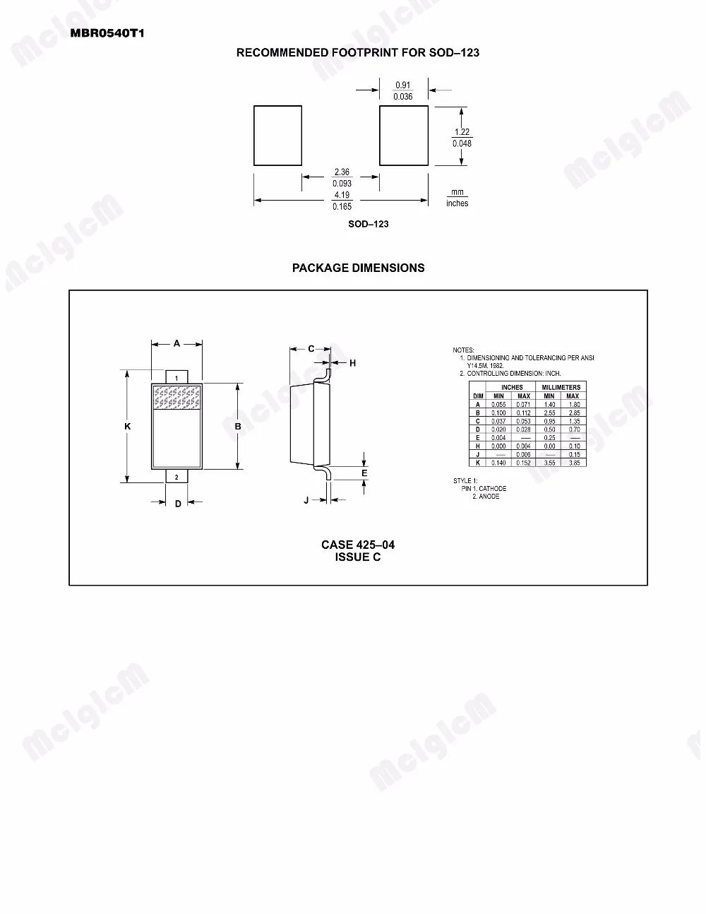 MCIGICM 100 шт. MBR0540 диод Шоттки 40V 500MA SOD123 MBR0540T1G