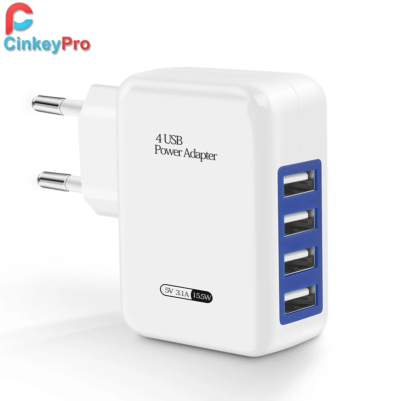 

CinkeyPro USB Charger for iPhone Samsung Android iPad Charging 5V 4A 4-Ports Mobile Phone Universal Fast Charge Wall Adapter